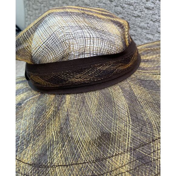 VTG Saks Fifth Ave Gold Brown Straw Hat NWT Wide Brim Italy Sun OS main image 10